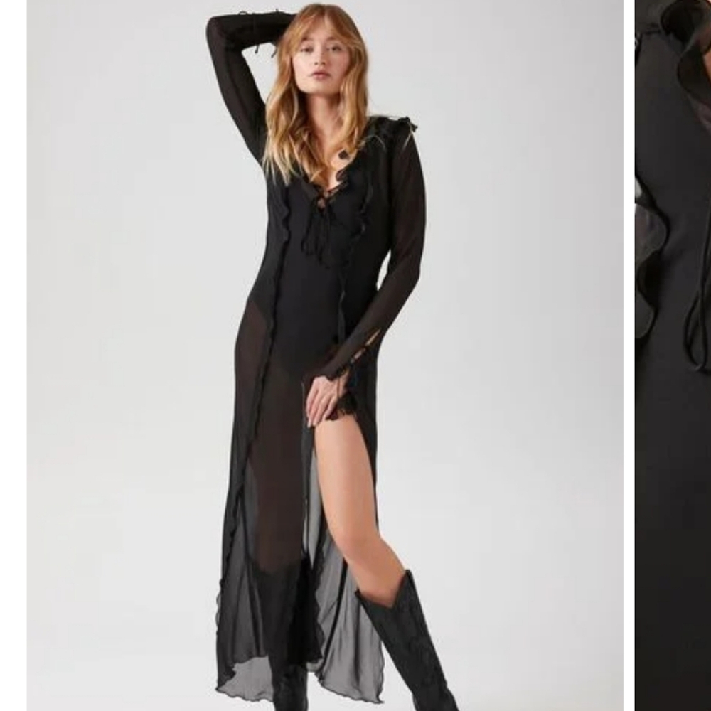 Sheer Chiffon Ruffle Maxi Dress